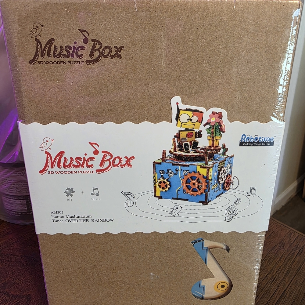 3D Wooden Puzzle Music Box - Blue and Brown